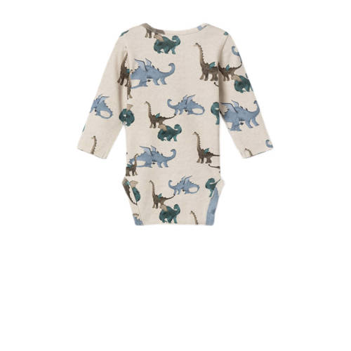 name it BABY romper NBMDRAGON met dinoprint beige Jongens Katoen Ronde hals 56