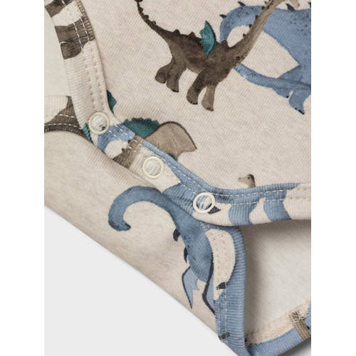 name it BABY romper NBMDRAGON met dinoprint beige Jongens Katoen Ronde hals 56