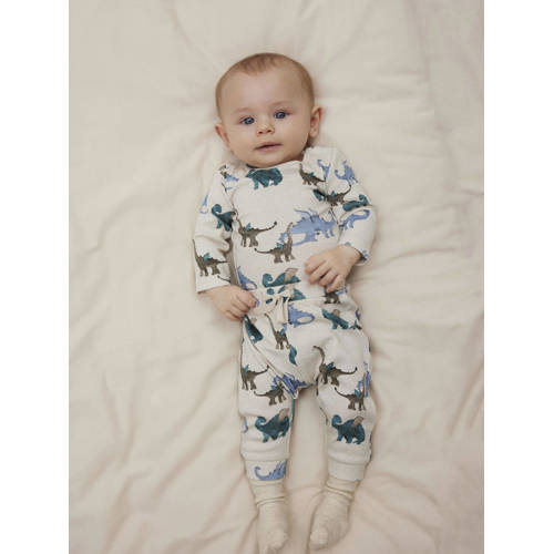 name it BABY romper NBMDRAGON met dinoprint beige Jongens Katoen Ronde hals 56