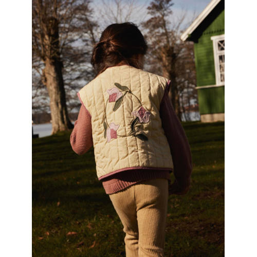 LIL' ATELIER MINI gilet NMFDUNNA met backprint en borduursels ecru roze groen Meisjes Katoen V-hals 110