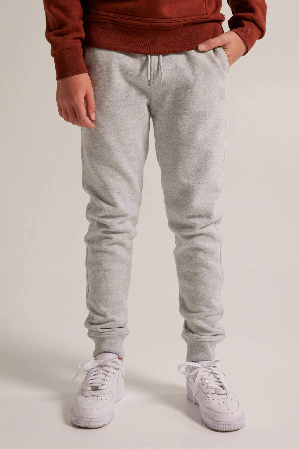 Grijze jongens America Today joggingbroek van katoen met regular fit, regular waist, elastische tailleband met koord en effen