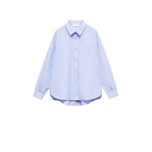 Mango Kids gestreepte blouse blauw/wit Meisjes Katoen Klassieke kraag Streep