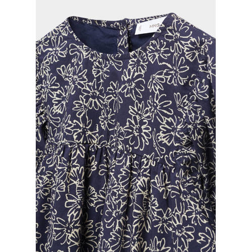 Mango Kids jurk met all over print donkerblauw lichtroze Meisjes Katoen Ronde hals 116