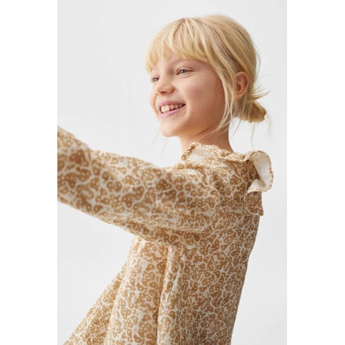 Mango Kids top met all over print donkergeel Meisjes Katoen Ronde hals 122