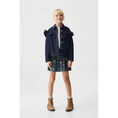 Mango Kids longsleeve donkerblauw Meisjes Stretchkatoen Klassieke kraag 116