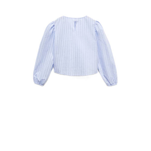 Mango Kids gestreepte crop top lichtblauw Meisjes Katoen Ronde hals Streep 134