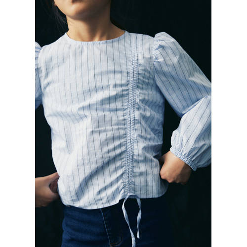 Mango Kids gestreepte crop top lichtblauw Meisjes Katoen Ronde hals Streep 134