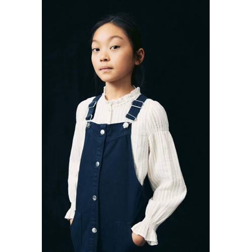 Mango Kids gestreepte blouse geel wit Meisjes Katoen Opstaande kraag Streep 116