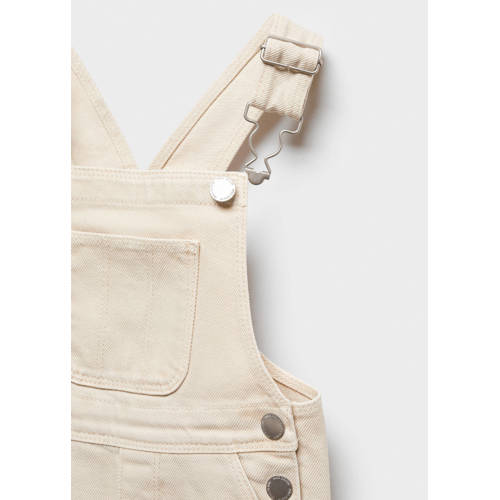 Mango Kids tuinbroek ecru Meisjes Denim Vierkante hals Effen 104