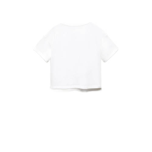 Mango Kids T-shirt met tekst wit Meisjes Katoen Ronde hals Tekst 116