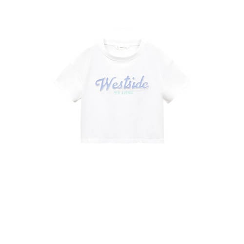 Mango Kids T-shirt met tekst wit Meisjes Katoen Ronde hals Tekst