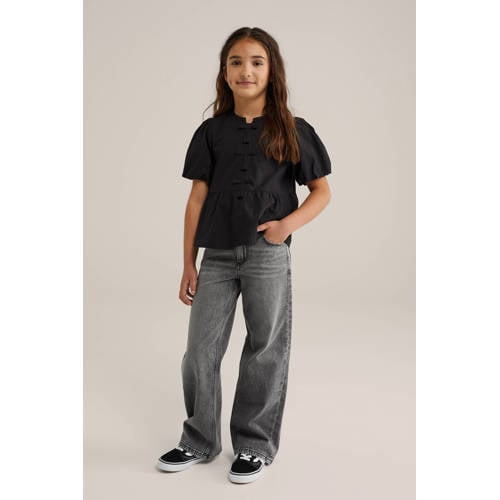 WE Fashion Blue Ridge high waist wide leg jeans grey denim Grijs Effen 122