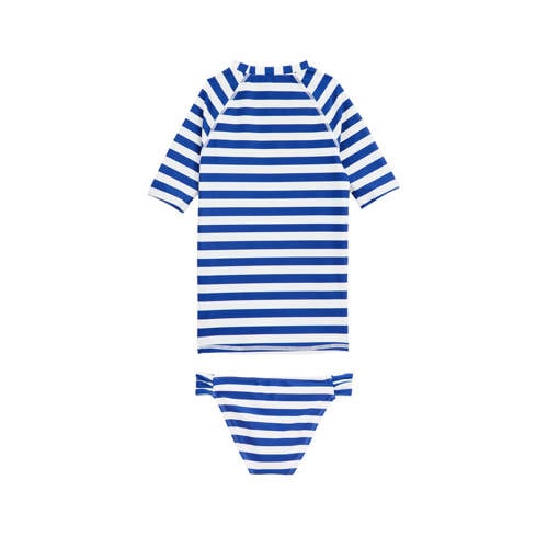 WE Fashion UV T-shirt met bikinibroekje blauw wit UV shirt Meisjes Polyamide Ronde hals 92
