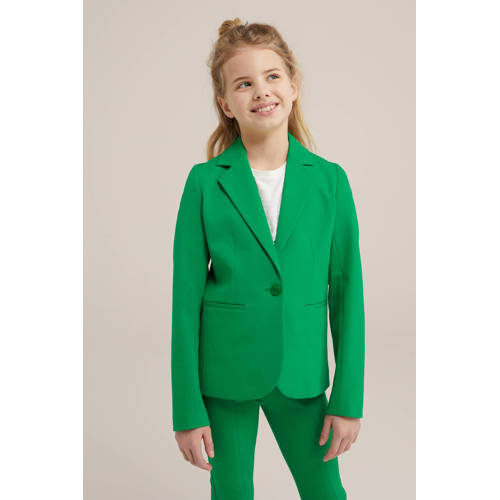 WE Fashion blazer kikkergroen Meisjes Stretchkatoen V-hals Effen 110 116