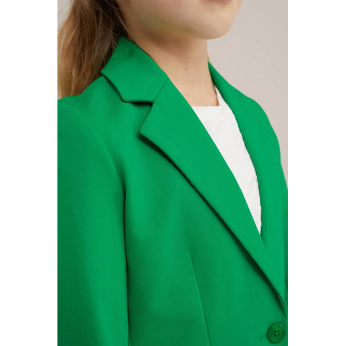 WE Fashion blazer kikkergroen Meisjes Stretchkatoen V-hals Effen 110 116