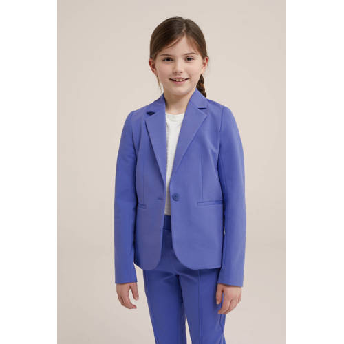 WE Fashion blazer paarsblauw Meisjes Stretchkatoen V-hals Effen 110 116