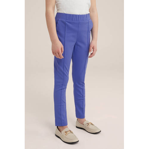 WE Fashion tapered fit broek paarsblauw Meisjes Katoen Effen 116