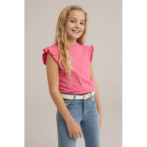 WE Fashion T-shirt roze Meisjes Katoen Ronde hals Effen 98 104