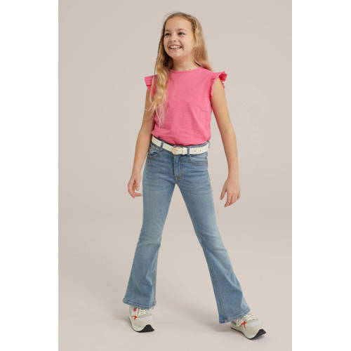 WE Fashion T-shirt roze Meisjes Katoen Ronde hals Effen 98 104
