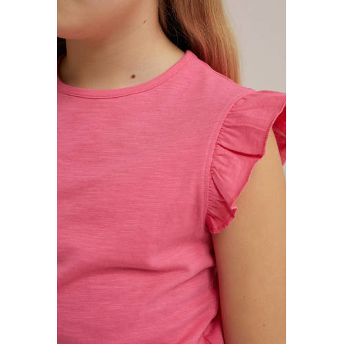 WE Fashion T-shirt roze Meisjes Katoen Ronde hals Effen 110 116