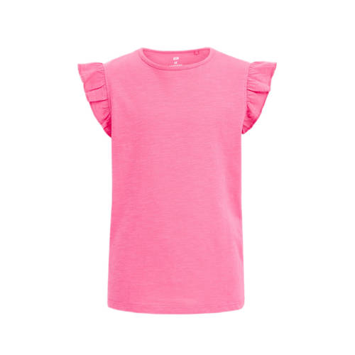 WE Fashion T-shirt roze Meisjes Katoen Ronde hals Effen - 110/116