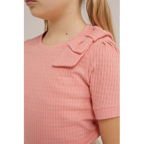 WE Fashion T-shirt zalm Roze Meisjes Katoen Ronde hals Effen 110 116