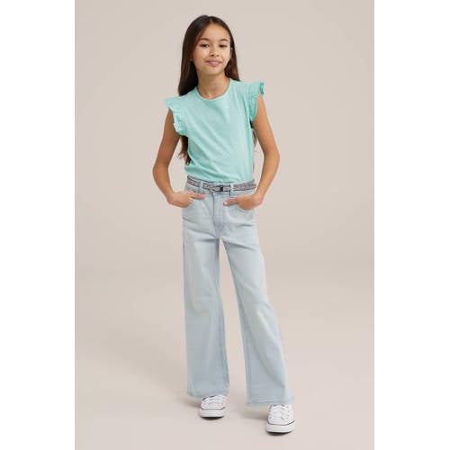 WE Fashion T-shirt aqua Blauw Meisjes Katoen Ronde hals Effen 98 104