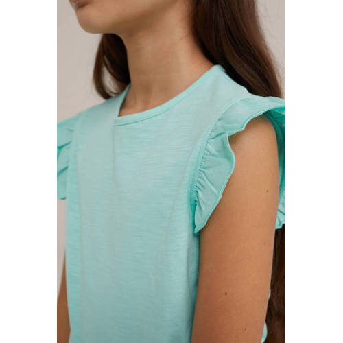 WE Fashion T-shirt aqua Blauw Meisjes Katoen Ronde hals Effen 98 104