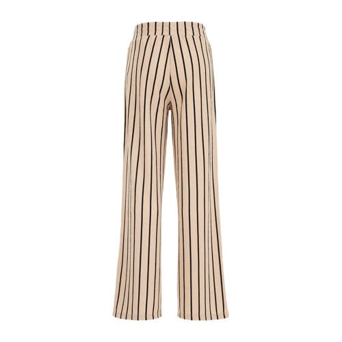 WE Fashion gestreepte straight fit broek brazilian sand Beige Meisjes Polyester 110