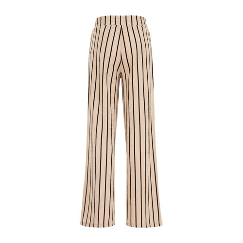 WE Fashion gestreepte straight fit broek brazilian sand Beige Meisjes Gerecycled polyester 110