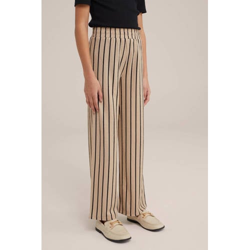 WE Fashion gestreepte straight fit broek brazilian sand Beige Meisjes Polyester 110
