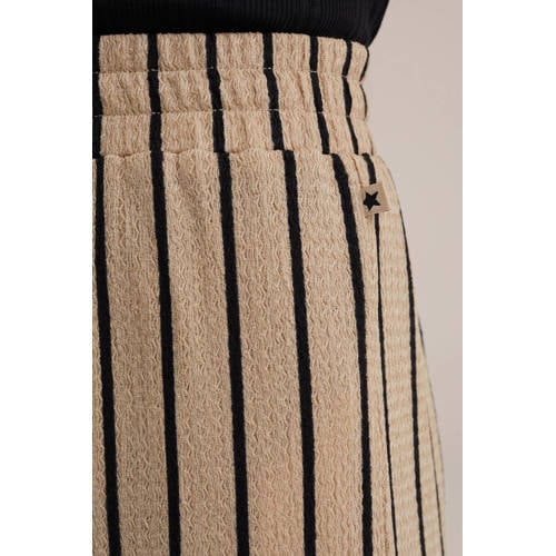 WE Fashion gestreepte straight fit broek brazilian sand Beige Meisjes Gerecycled polyester 110