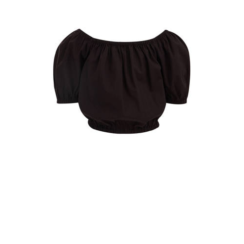 WE Fashion crop top zwart Meisjes Katoen Off shoulder Effen 98 104