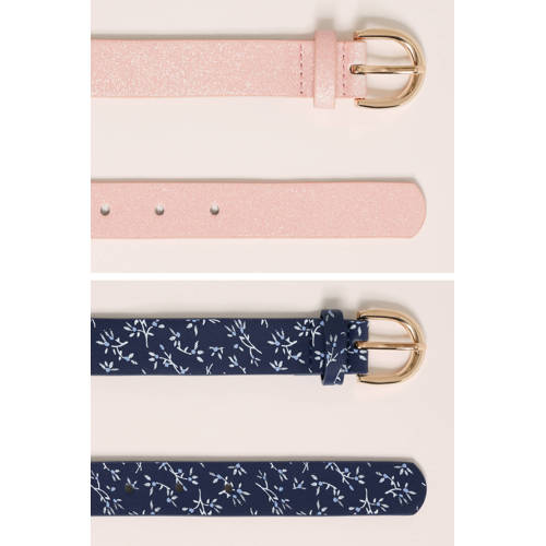 WE Fashion riem set van 2 roze blauw Multi Meisjes Imitatieleer Meerkleurig 55 cm