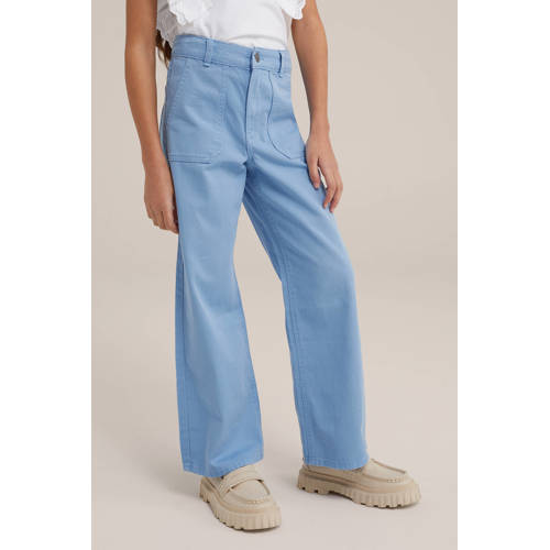WE Fashion high waist wide leg jeans blauw Meisjes Denim Effen 104