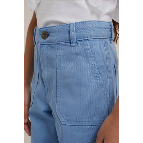 WE Fashion high waist wide leg jeans blauw Meisjes Denim Effen 104