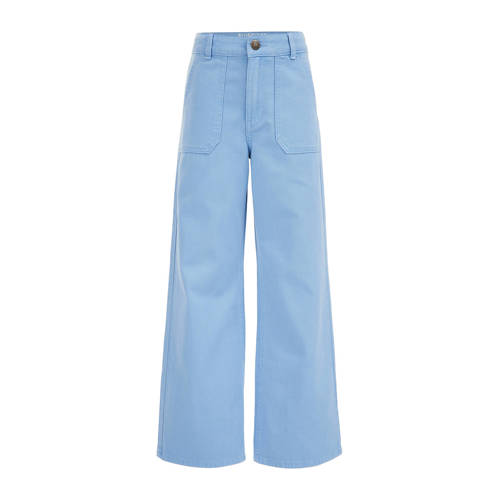WE Fashion high waist wide leg jeans blauw Meisjes Denim Effen