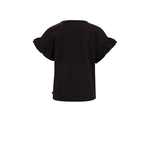 WE Fashion T-shirt met tekst en borduursels zwart Meisjes Katoen Ronde hals 98 104
