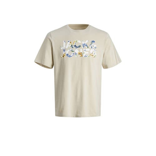 JACK & JONES JUNIOR T-shirt JJEJEFF CORP met logo lichtzand Beige Jongens Biologisch katoen Ronde hals