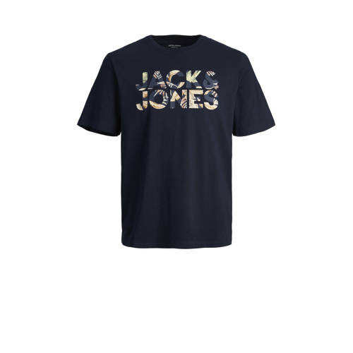 JACK & JONES JUNIOR T-shirt JJEJEFF CORP met logo donkerblauw Jongens Biologisch katoen Ronde hals