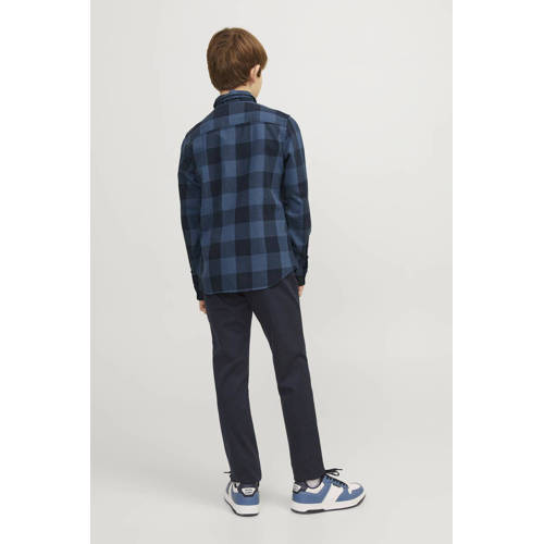 jack & jones JUNIOR geruit overhemd JJEGINGHAM donkerblauw zwart Jongens Katoen Klassieke kraag 140