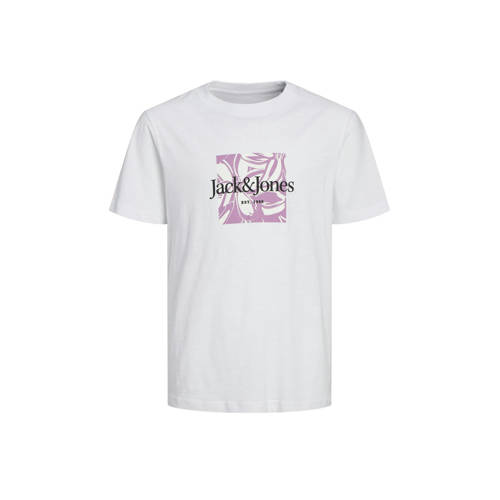 JACK & JONES JUNIOR T-shirt JORLAFAYETTE met logo wit Jongens Katoen Ronde hals