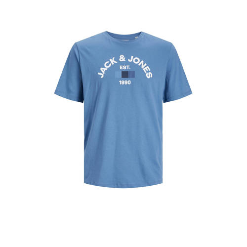 JACK & JONES JUNIOR T-shirt JACTHEO met logo hemelsblauw Jongens Katoen Ronde hals
