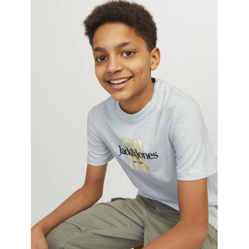 jack & jones JUNIOR T-shirt JORLAFAYETTE met logo licht mintgroen Jongens Katoen Ronde hals 140