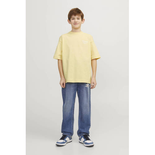 jack & jones JUNIOR T-shirt JORCASABLANCA met backprint lichtgeel Jongens Katoen Ronde hals 128