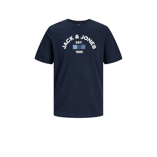 JACK & JONES JUNIOR T-shirt JACTHEO met logo donkerblauw Jongens Katoen Ronde hals