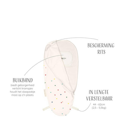 Puckababy The Original Piep inbakerslaapzak Hearts Confetti 0-3 mnd Inbakerdoek Ecru