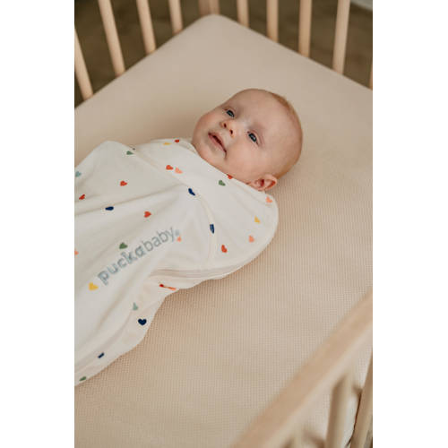 Puckababy The Original Piep inbakerslaapzak Hearts Confetti 0-3 mnd Inbakerdoek Ecru