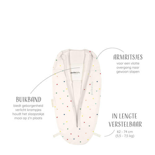Puckababy The Original Mini inbakerslaapzak Hearts Confetti 3-6 mnd Inbakerdoek Ecru