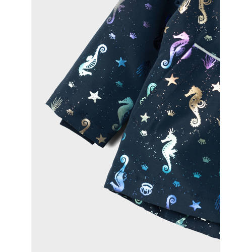 name it MINI zomerjas NMFMAXI met all over print donkerblauw multicolor Meisjes Polyester Capuchon 80